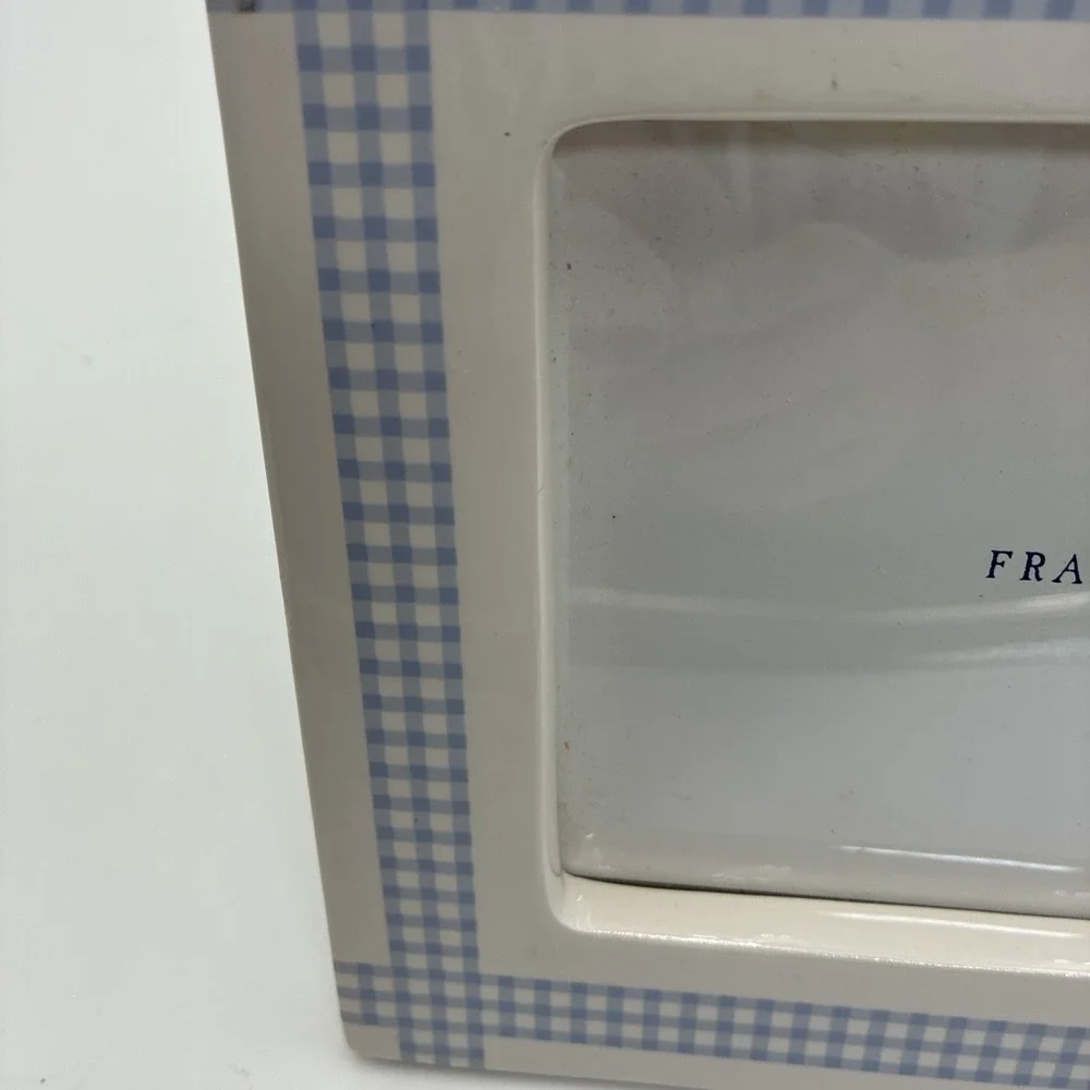 Hallmark Ceramic Picture Frame 4x6 Blue Gingham Sunflower Country cottage core